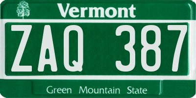 VT license plate ZAQ387