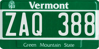 VT license plate ZAQ388