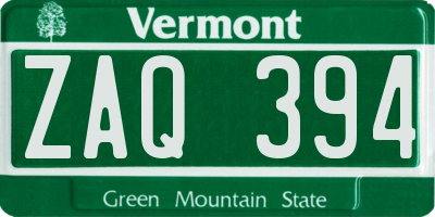 VT license plate ZAQ394