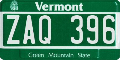 VT license plate ZAQ396