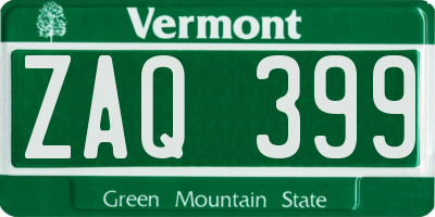 VT license plate ZAQ399