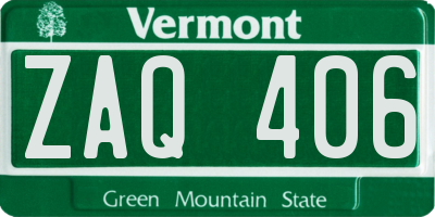 VT license plate ZAQ406