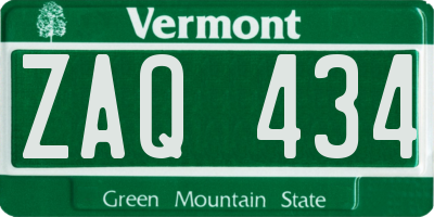 VT license plate ZAQ434