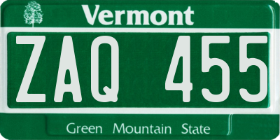 VT license plate ZAQ455