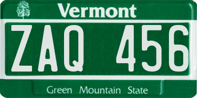 VT license plate ZAQ456