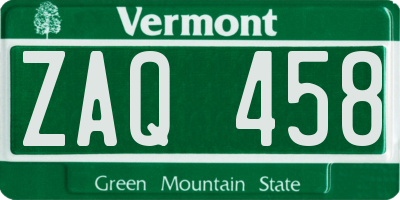 VT license plate ZAQ458