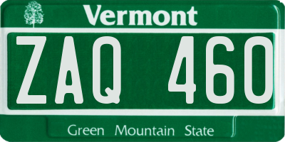 VT license plate ZAQ460