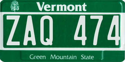 VT license plate ZAQ474