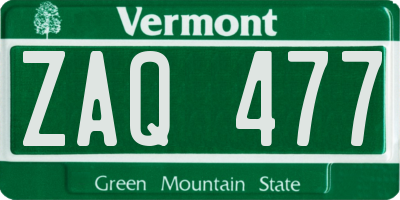 VT license plate ZAQ477
