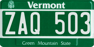 VT license plate ZAQ503