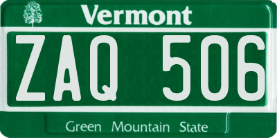 VT license plate ZAQ506