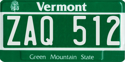 VT license plate ZAQ512