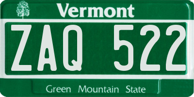 VT license plate ZAQ522