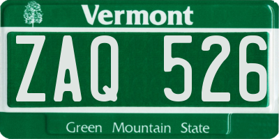 VT license plate ZAQ526
