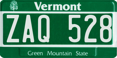 VT license plate ZAQ528