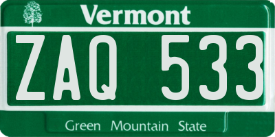 VT license plate ZAQ533