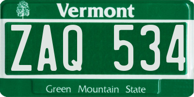 VT license plate ZAQ534