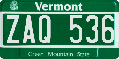 VT license plate ZAQ536
