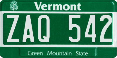 VT license plate ZAQ542