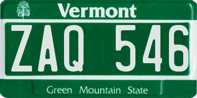 VT license plate ZAQ546
