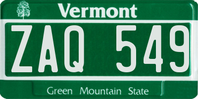 VT license plate ZAQ549