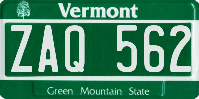 VT license plate ZAQ562