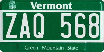 VT license plate ZAQ568