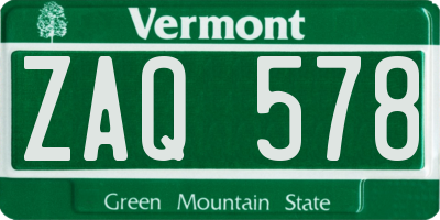 VT license plate ZAQ578