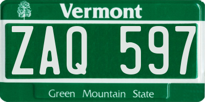 VT license plate ZAQ597