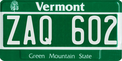 VT license plate ZAQ602