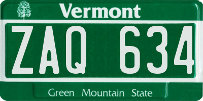 VT license plate ZAQ634