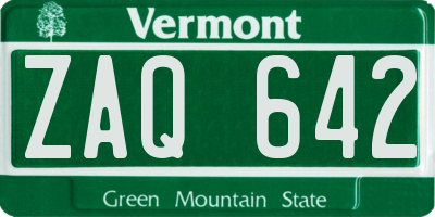 VT license plate ZAQ642