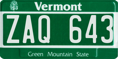 VT license plate ZAQ643