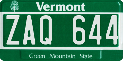 VT license plate ZAQ644