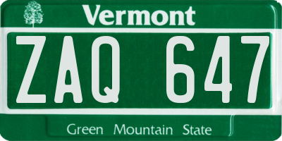 VT license plate ZAQ647