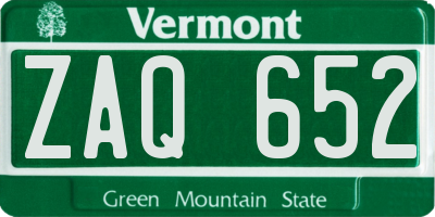 VT license plate ZAQ652