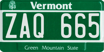 VT license plate ZAQ665