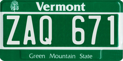 VT license plate ZAQ671