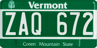 VT license plate ZAQ672