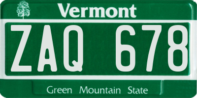 VT license plate ZAQ678