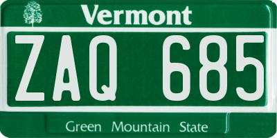 VT license plate ZAQ685