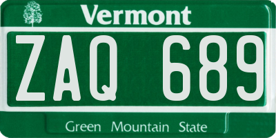 VT license plate ZAQ689