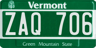 VT license plate ZAQ706