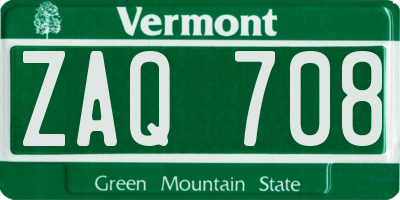 VT license plate ZAQ708