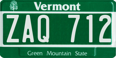 VT license plate ZAQ712
