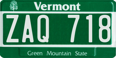 VT license plate ZAQ718