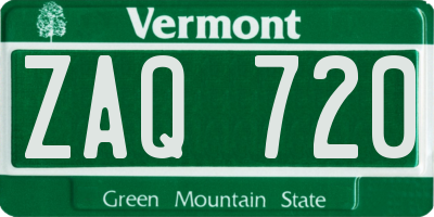 VT license plate ZAQ720