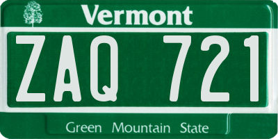VT license plate ZAQ721