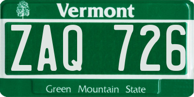 VT license plate ZAQ726