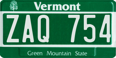 VT license plate ZAQ754